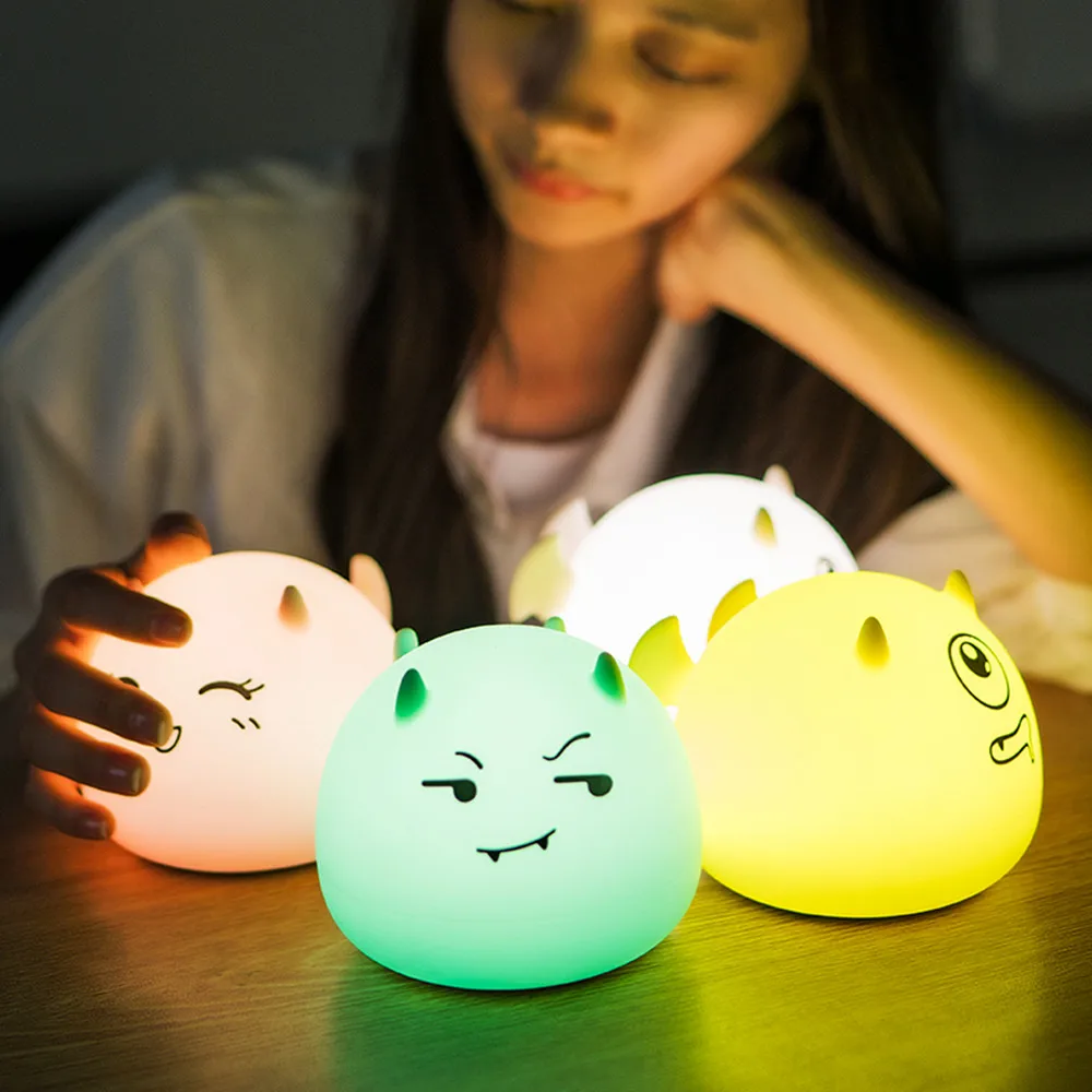 SuperNight Cute Cartoon Demon Ambient LED Night Light Silicone Rechargeable Touch Sensor Bedroom Tablet Lamp for Kids Girl Gift (5)