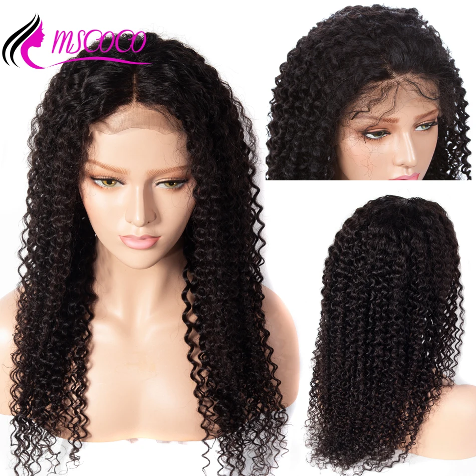 Фото Mscoco Curly Human Hair Wig 13X6 Lace Front Pre Plucked With Baby 180 Density Remy Brazilian Wigs | Шиньоны и парики