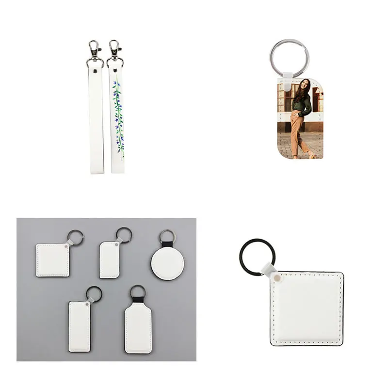 

sublimation blank leather rectangle square round keychains hot transfer printing key ring jewelry diy consumables 30pcs/lot