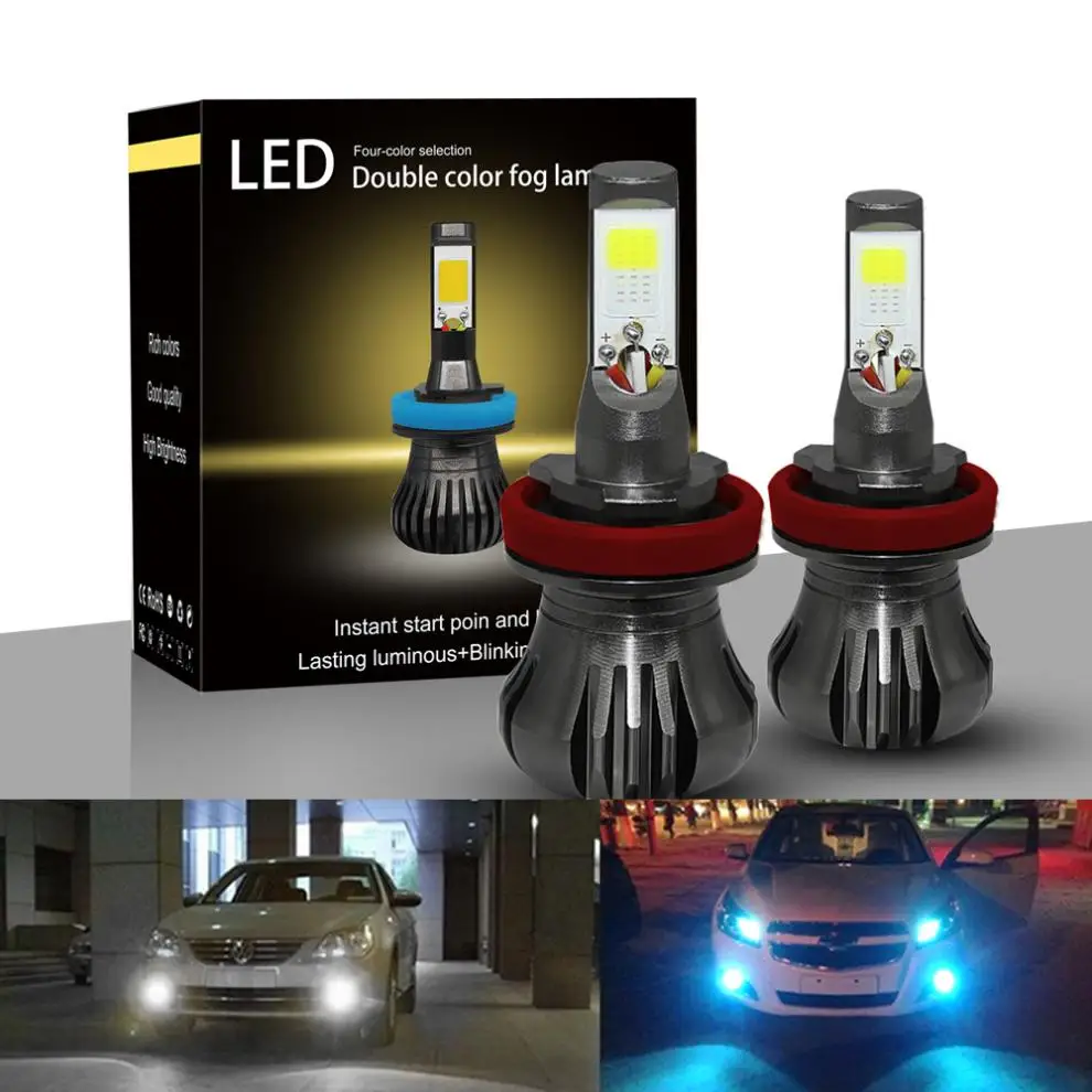 Dual Color in 1 160W H8 H9 H11 LED Fog Light Bulbs 6000K White + 8000K Ice Blue Colors Strobe Lamp COB Bulb Kit
Dual Color in 1 160W H8 H9 H11 LED Fog Light Bulbs 6000K White + 8000K Ice Blue Colors Strobe Lamp COB Bulb Kit