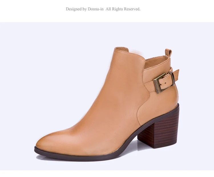 Donna-in leather ankle boots pointed toe thick heel ladies short boots women's leather boots 96350-19 (25)