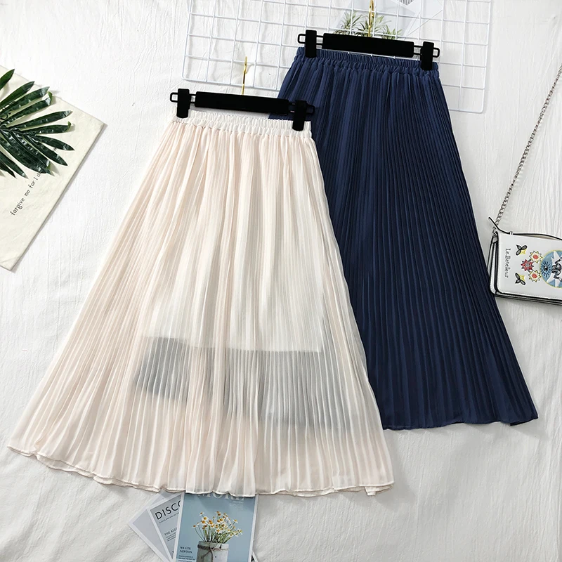 faldas mujer moda 2019 women long skirt female autumn spring Japanese style long white beige black blue pleated midi skirt
faldas mujer moda 2019 women long skirt female autumn spring Japanese style long white beige black blue pleated midi skirt