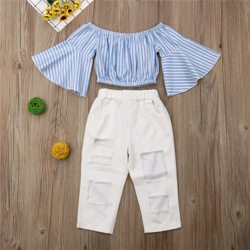 Toddler 2PCS Clothes Set 2019 Kids Baby Girls Summer Clothes Girl Striped Tops+Ripped Denim Pants Clothing Suits
Toddler 2PCS Clothes Set 2019 Kids Baby Girls Summer Clothes Girl Striped Tops+Ripped Denim Pants Clothing Suits