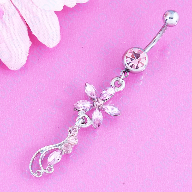 Pink Flower Crystal Belly Ring Body Piercing Fashion Jewelry navel ring 14G 316L Surgical Steel Nickel-free Free shipping
Pink Flower Crystal Belly Ring Body Piercing Fashion Jewelry navel ring 14G 316L Surgical Steel Nickel-free Free shipping