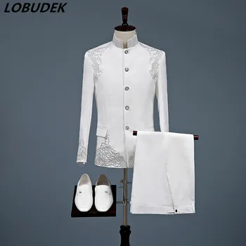 Chinese Style Fashion Embroidery Male Suit White Red Blue Black Suits Wedding Dresses Nightclub Stage Singer Chorus Show Costume
Chinese Style Fashion Embroidery Male Suit White Red Blue Black Suits Wedding Dresses Nightclub Stage Singer Chorus Show Costume