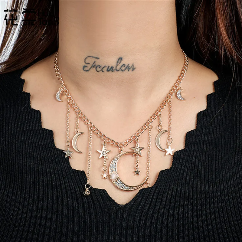 HuaTang Bohemia Style Gold Chain Necklace Moon Star Pendant Necklaces for Women Girl Layered Necklace Jewelry Statement 4105
HuaTang Bohemia Style Gold Chain Necklace Moon Star Pendant Necklaces for Women Girl Layered Necklace Jewelry Statement 4105