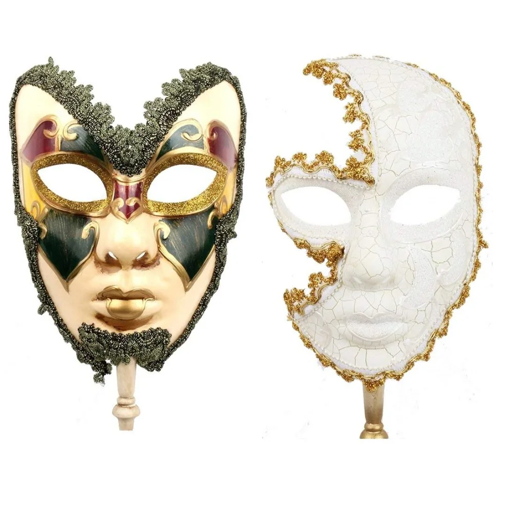 

H&D 2 Pack Couple's Venetian Cosplay Masks Venetian Musical Carnival Mardi Gras Masquerade Mask On a Stick Party Fancy Dress