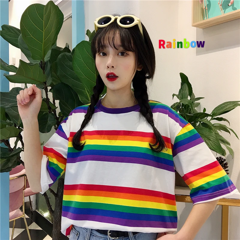 Harajuku Rainbow Striped Loose T shirt Tops Women Summer 2019 Kpop Ulzzang Oversized Tees Shirt Schoolgirl Streetwear Clothes
Harajuku Rainbow Striped Loose T shirt Tops Women Summer 2019 Kpop Ulzzang Oversized Tees Shirt Schoolgirl Streetwear Clothes