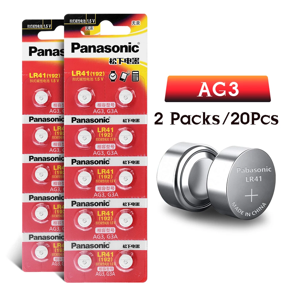Panasonic 100% Original 20pcs LR41 Button Cell Batteries SR41 AG3 G3A L736 192 392A Zn/MnO2 1.5V Lithium Coin Batteries
Panasonic 100% Original 20pcs LR41 Button Cell Batteries SR41 AG3 G3A L736 192 392A Zn/MnO2 1.5V Lithium Coin Batteries