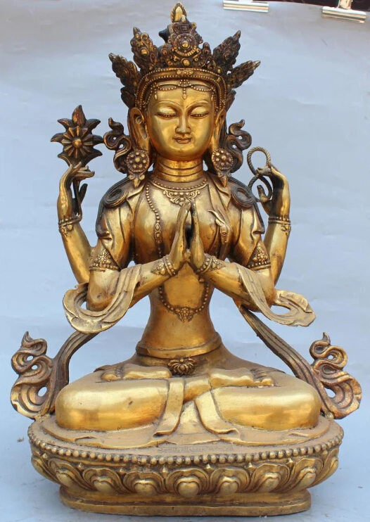 22" Signed Chinese Tibet Bronze Gilt 4 Hands Arms Chenrezig Buddha Lotus Statue
22" Signed Chinese Tibet Bronze Gilt 4 Hands Arms Chenrezig Buddha Lotus Statue