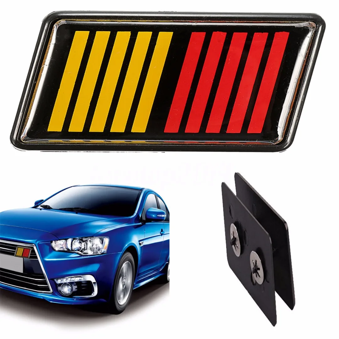 1set Ralliart Stripe Bar Grille Emblem Badge Red Yellow Black For Mitsubishi Ralliart Grill Emblem Decoration Style