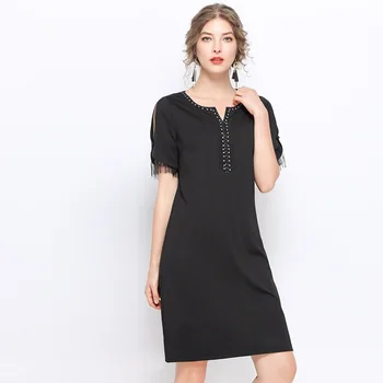 2019 Summer women office dress short sleeves mesh patchwork v neck beaded dress female fashion black party dress plus size 5XL
2019 Summer women office dress short sleeves mesh patchwork v neck beaded dress female fashion black party dress plus size 5XL