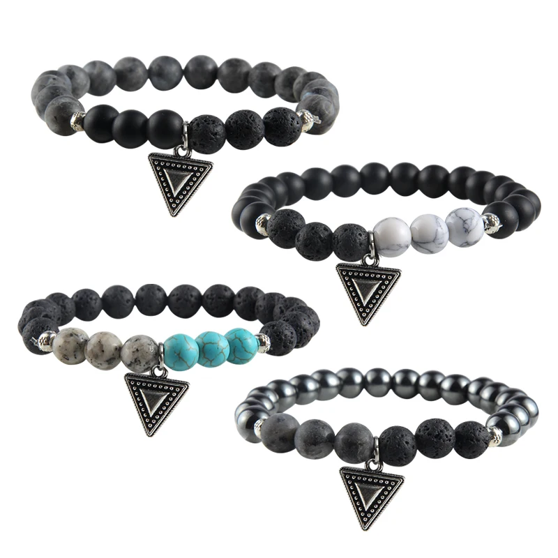 Multicolor Natural Stone Bracelets triangle Pendant Black Volcanic Rock Bead Strand Bracelet for Women Men elastic Bangle
Multicolor Natural Stone Bracelets triangle Pendant Black Volcanic Rock Bead Strand Bracelet for Women Men elastic Bangle