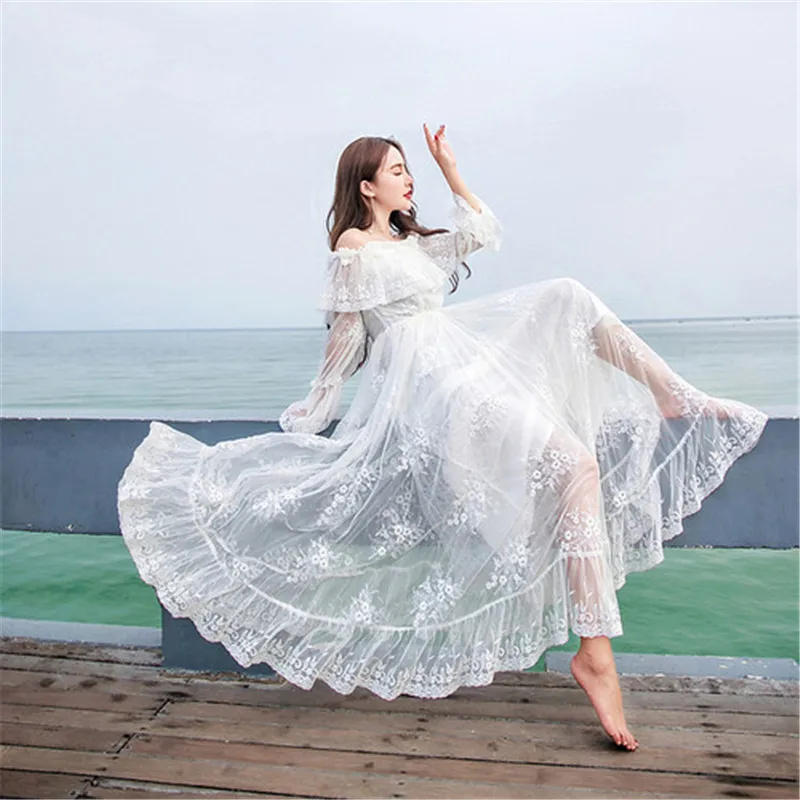 SZMXSS 2018 summer dress female Slash neck embroidered lace dress seaside resort beach dress fairy long dresses for women
SZMXSS 2018 summer dress female Slash neck embroidered lace dress seaside resort beach dress fairy long dresses for women