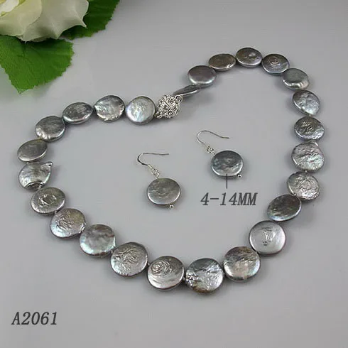 Perfect Coin Pearl Necklace earrings jewellery set 13-14mm Gray Freshwater Pearls Rhinestone Magnet Clasp New Free Shippng
Perfect Coin Pearl Necklace earrings jewellery set 13-14mm Gray Freshwater Pearls Rhinestone Magnet Clasp New Free Shippng