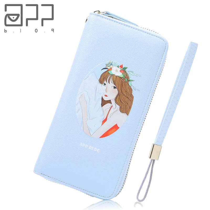 APP BLOG Luxury Brand Original Design Wreath Girl Women's Purse Long Clutch Leather Wallet Phone Key Card Holder Bag With Strap | Багаж и