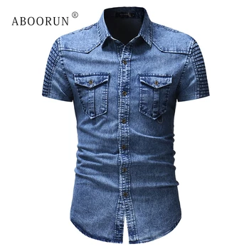 ABOORUN Fashion Denim Shirts Men's Short Sleeve Pleated Jeans Shirts Summer Cottoon Shirts for Male x1609
ABOORUN Fashion Denim Shirts Men's Short Sleeve Pleated Jeans Shirts Summer Cottoon Shirts for Male x1609