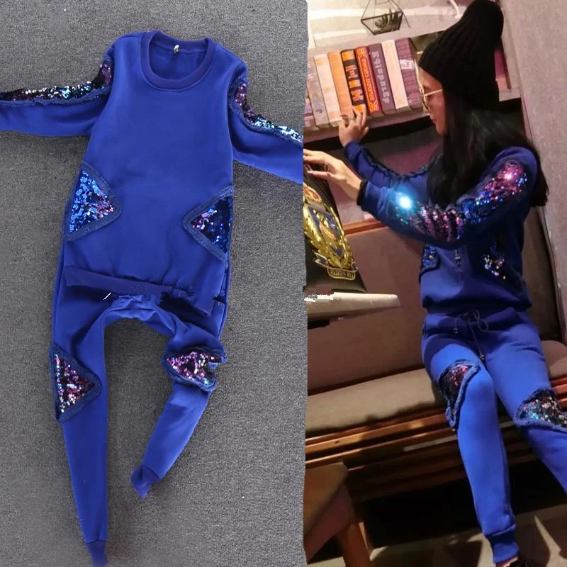 New 2019 spring and autumn women fashion casual long-sleeved embroidery sequins Ms. sweater + trousers two piece set TB12
New 2019 spring and autumn women fashion casual long-sleeved embroidery sequins Ms. sweater + trousers two piece set TB12