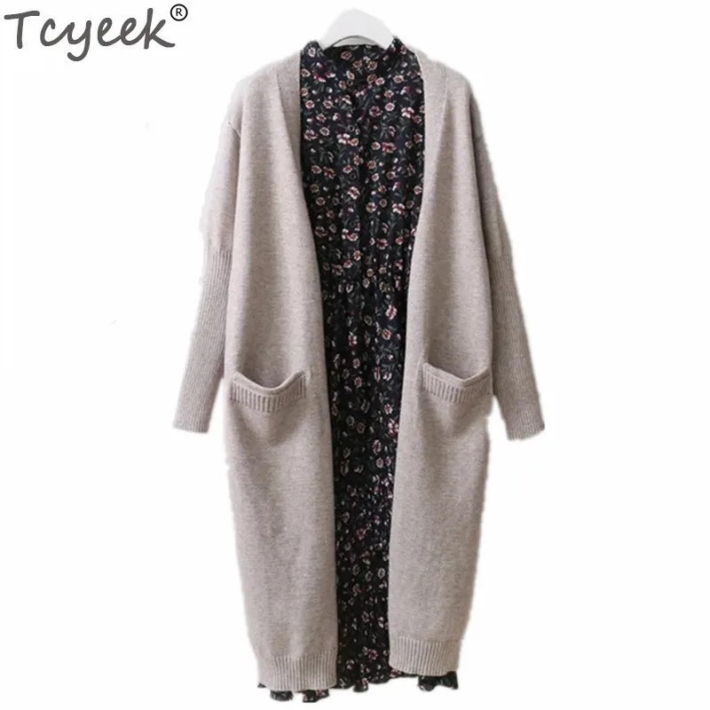 Tcyeek 2020 Весенние длинные кардиганы Feminino осенние модные женские свитера черный