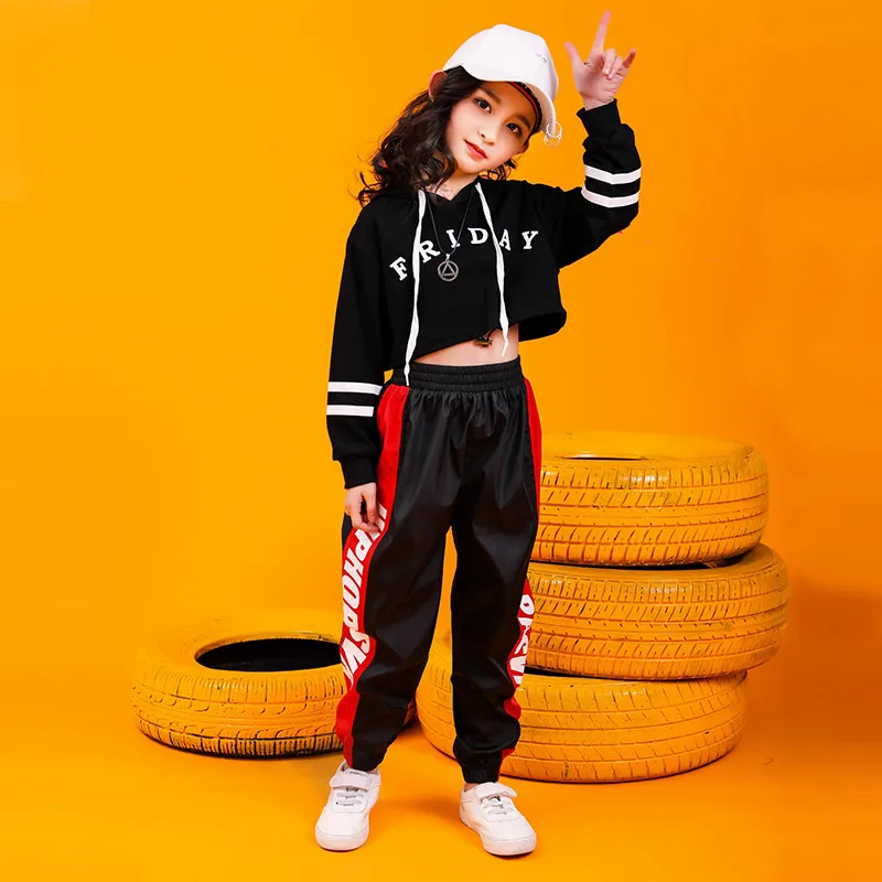 Jazz Dance Costumes Hip Hop Kids Long Sleeve Hooded Top Jogger Pants Girls Hiphop Clothes Street Dance Stage Show Wear (10)