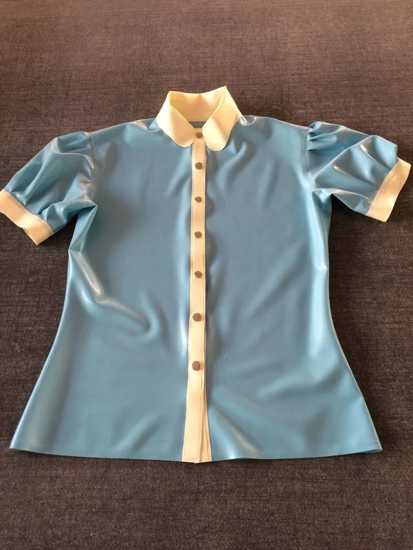 100% Latex Top Light Blue and White Button T-Shirts Short Slevees Coat Size XXS-XXL
100% Latex Top Light Blue and White Button T-Shirts Short Slevees Coat Size XXS-XXL