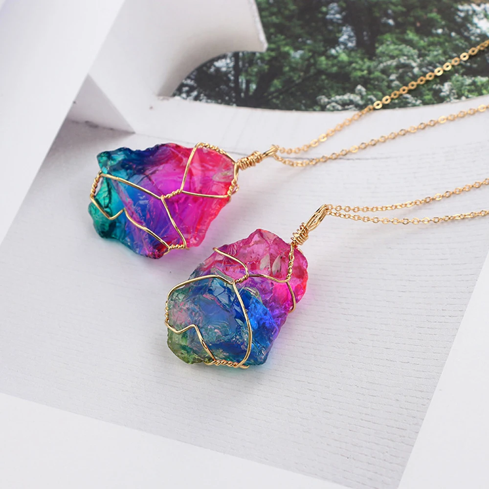 Colorful Fashion Irregular Rainbow Natural Stone Crystal Chakra Rock Necklace Gold Color Quartz Pendant Necklace Femme brincos
Colorful Fashion Irregular Rainbow Natural Stone Crystal Chakra Rock Necklace Gold Color Quartz Pendant Necklace Femme brincos