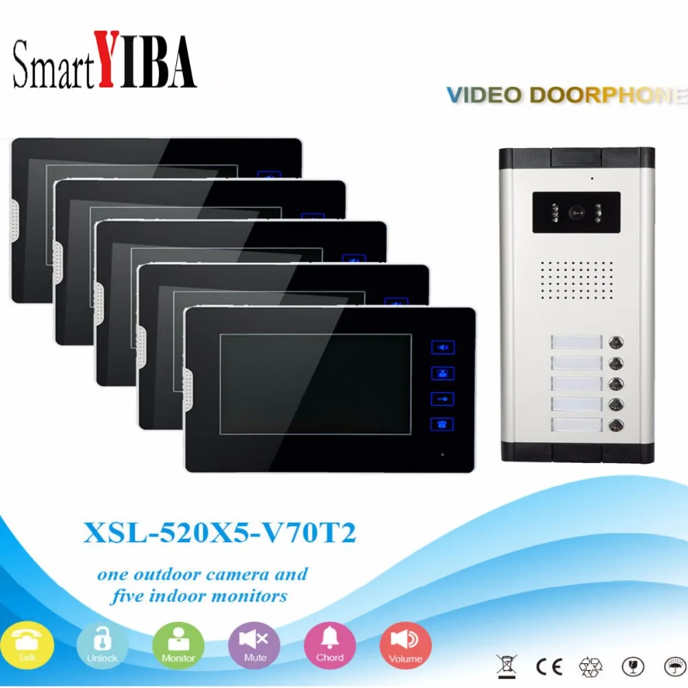 

SmartYIBA 5 Units Apartment Intercom System Video Door Phone Door Intercom Aluminum Alloy Camera 7"Inch Monitor Video Doorbell