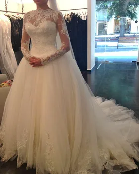 Vestido De Noiva Lace A-Line Wedding Party Dress Long Sleeves Court Train Beaded Prom Gown Custom Made
Vestido De Noiva Lace A-Line Wedding Party Dress Long Sleeves Court Train Beaded Prom Gown Custom Made