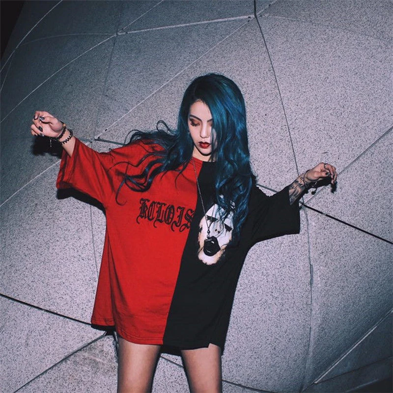 Tide brand summer black and red stitching clown printing embroidery men and women couple Harajuku bf wind loose T-shirt
Tide brand summer black and red stitching clown printing embroidery men and women couple Harajuku bf wind loose T-shirt
