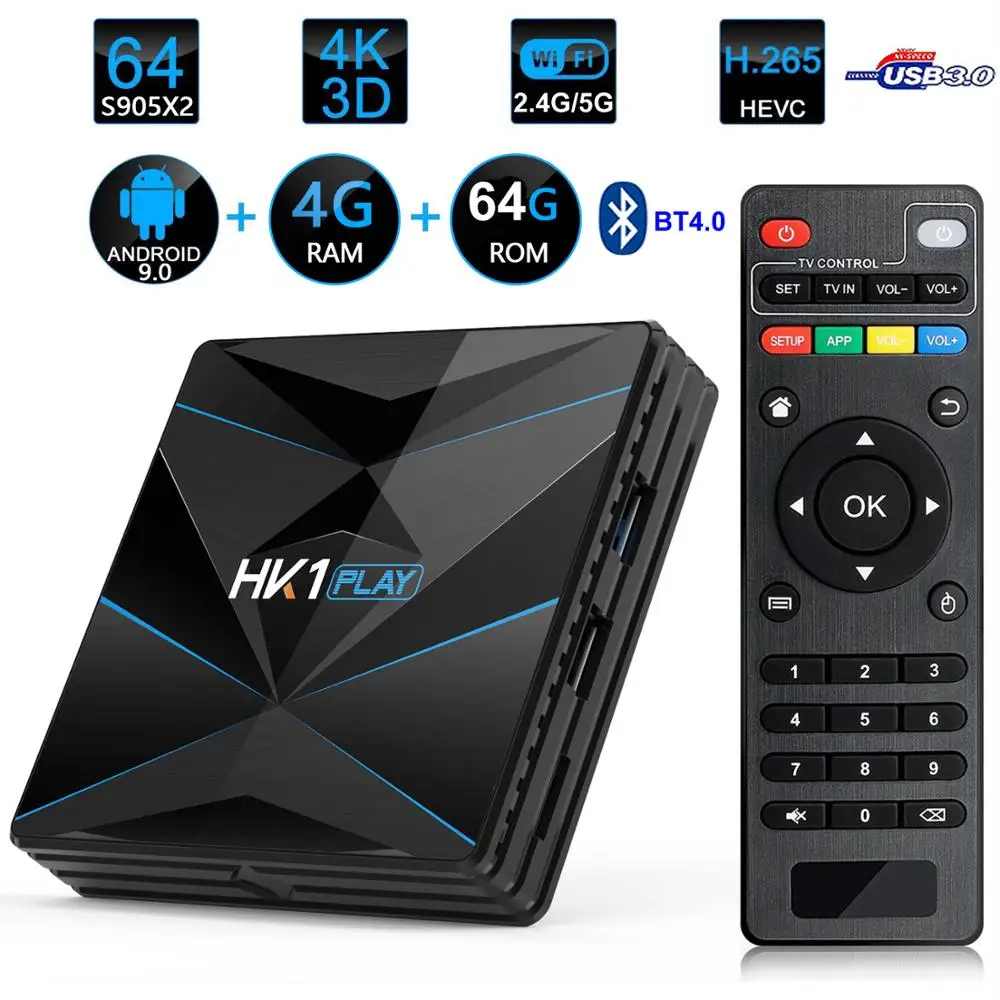 HK1 Play Android 9.0 Smart TV Box Amlogic S905X2 4GB RAM 128GB ROM USB 3.0 BT4.0 2.4G/5G Dual WIFI 3D 4K H.265 IPTV Set Top Box
HK1 Play Android 9.0 Smart TV Box Amlogic S905X2 4GB RAM 128GB ROM USB 3.0 BT4.0 2.4G/5G Dual WIFI 3D 4K H.265 IPTV Set Top Box