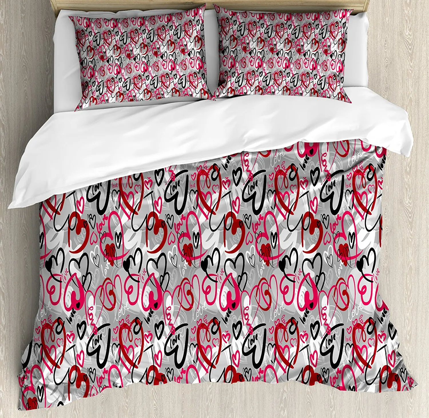 Love Duvet Cover Set Romantic Random Hand Drawn Style Hearts and Love Words Cute Crazy Romance Valentines 4pcs Bedding Set 
Love Duvet Cover Set Romantic Random Hand Drawn Style Hearts and Love Words Cute Crazy Romance Valentines 4pcs Bedding Set
