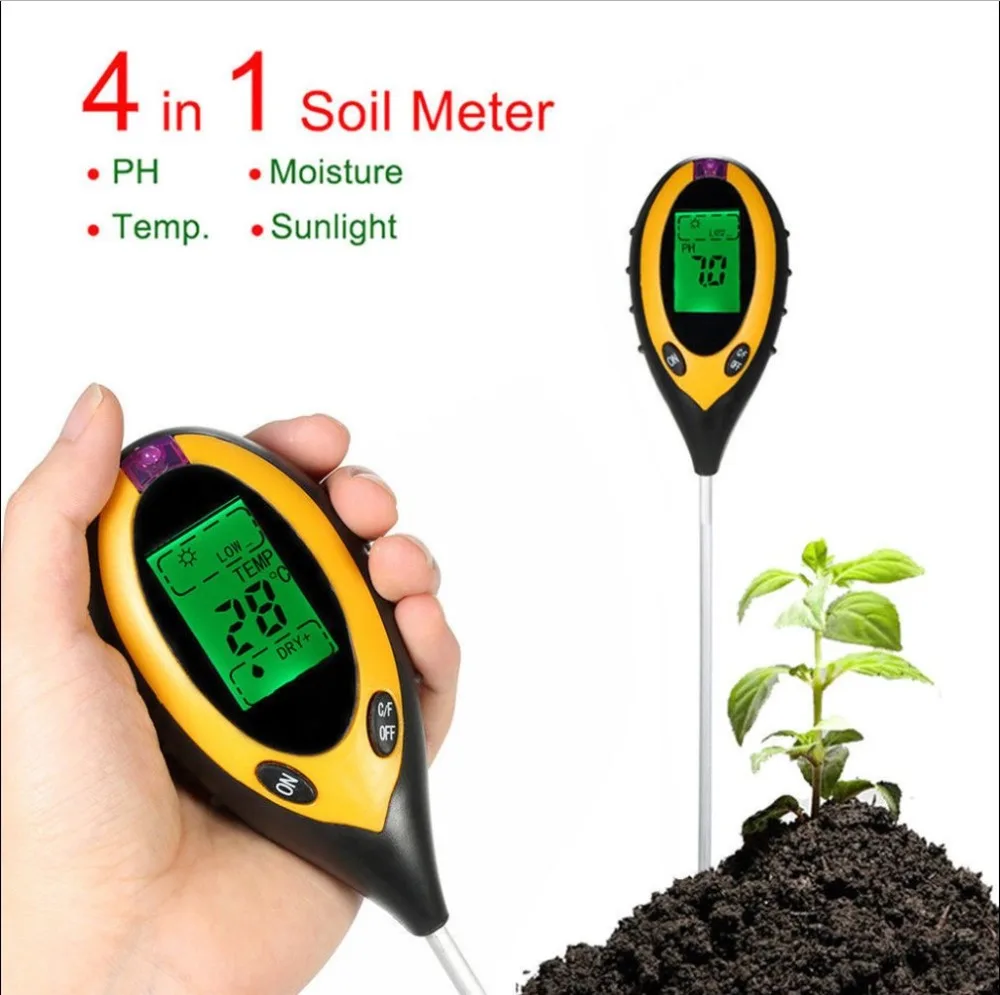 4 In 1 LCD Digital Soil Meter PH Moisture Soil Meters Detector Sunlight/Moisture/PH value/Temperature Tester For Garden Plant
4 In 1 LCD Digital Soil Meter PH Moisture Soil Meters Detector Sunlight/Moisture/PH value/Temperature Tester For Garden Plant