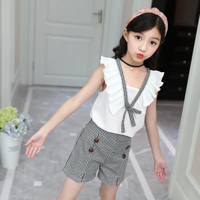 Girls Clothes Set Summer Wear 2018 Sleeveless Shirt + Plaid Shorts 2pcs Toddler Girl Cloting Teenage Girls Fashion Clothes 10 12
Girls Clothes Set Summer Wear 2018 Sleeveless Shirt + Plaid Shorts 2pcs Toddler Girl Cloting Teenage Girls Fashion Clothes 10 12