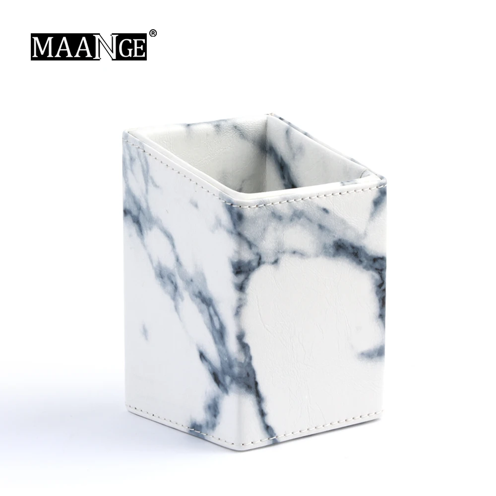

MAANGE Marbling Cosmetic Makeup Brushes Pen Holder Case Portable Empty PU Leather Brush Organizer Cup Bag Container Make Up Tool