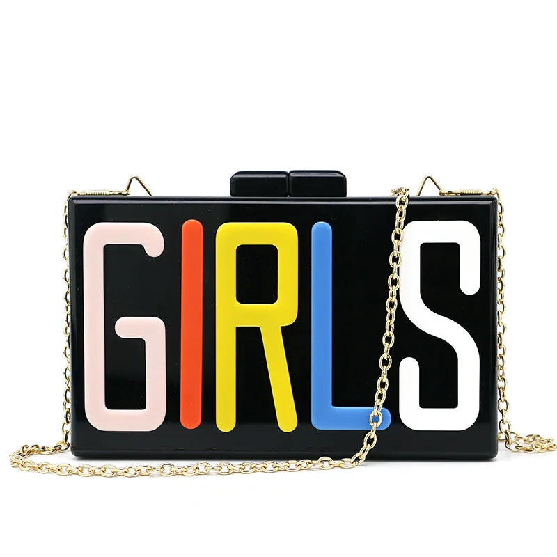 Good Quality Fashion Acrylic Box Design Letter GIRLS Party Chain Shoulder Bag Clutch Mini Messenger Bag Ladies Handbag Flap
Good Quality Fashion Acrylic Box Design Letter GIRLS Party Chain Shoulder Bag Clutch Mini Messenger Bag Ladies Handbag Flap