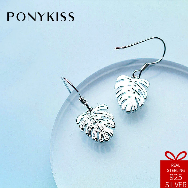 

PONYKISS Romantic S925 Sterling Silver Monstera Chic Plant Drop Earrings Women Prevent Allergy Anniversary Jewelry Party Gift