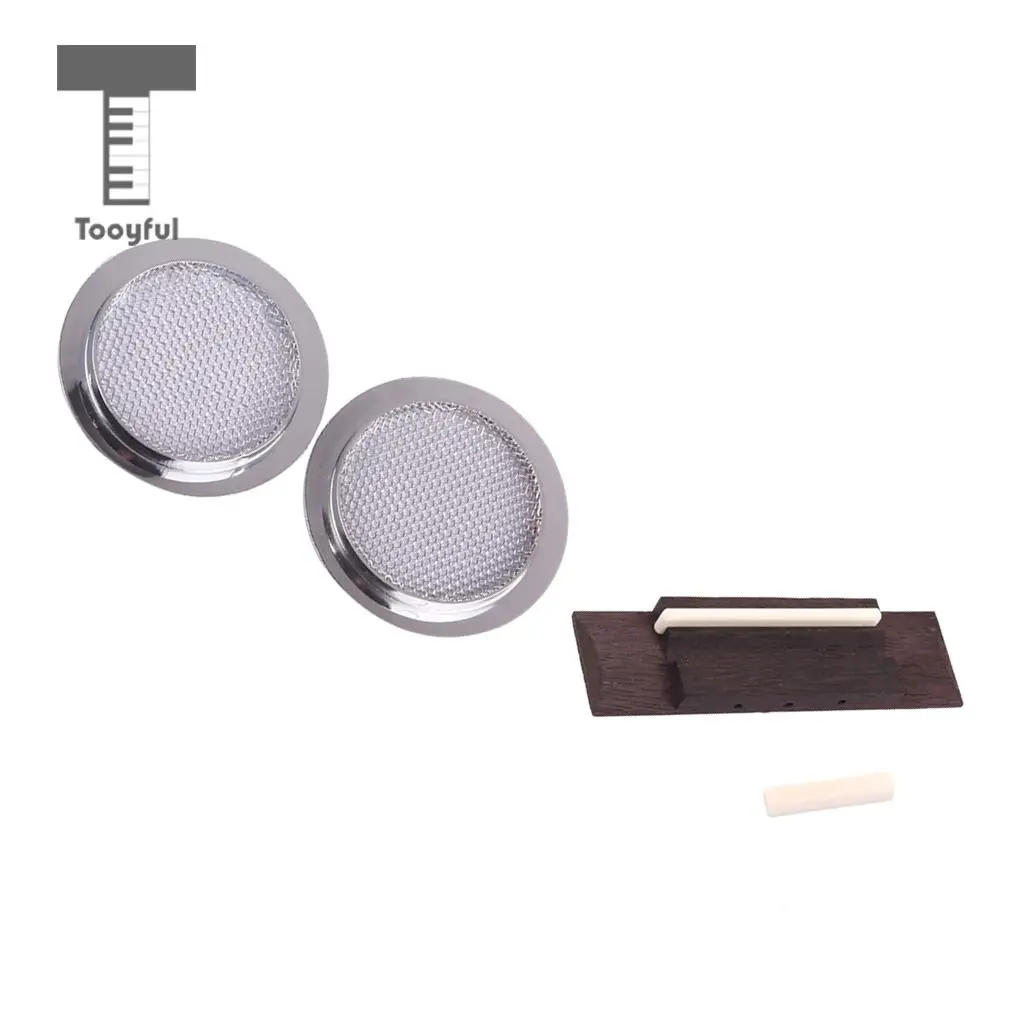 Chrome Guitar Sound Hole Inserts+Rosewood Bridge Saddle Nut for Resonator Cigar Box Guitar