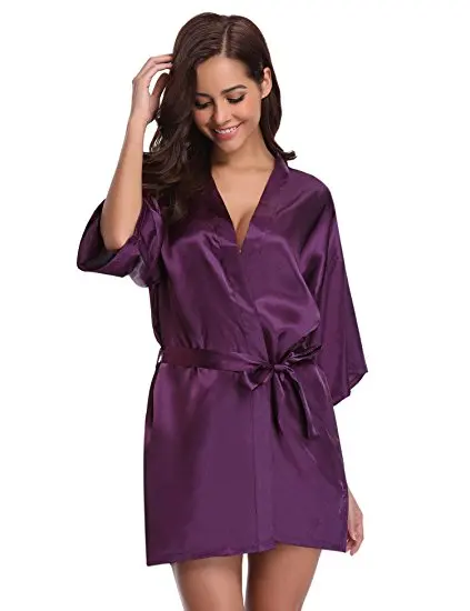 Women Silk Satin Short Night Robe Solid Kimono Robe Fashion Bath Robe Sexy Bathrobe Peignoir Femme Wedding Bride Bridesmaid Robe 127 HTB1eO8TyYGYBuNjy0Foq6AiBFXam