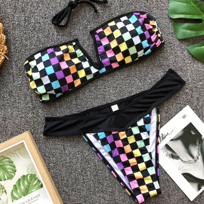 Sexy Strapless Swimwear Women Bandeau Bikini Set V Neck Bathing Suit Multi Plaid Swimsuits Womens Bathing Suit
Sexy Strapless Swimwear Women Bandeau Bikini Set V Neck Bathing Suit Multi Plaid Swimsuits Womens Bathing Suit
