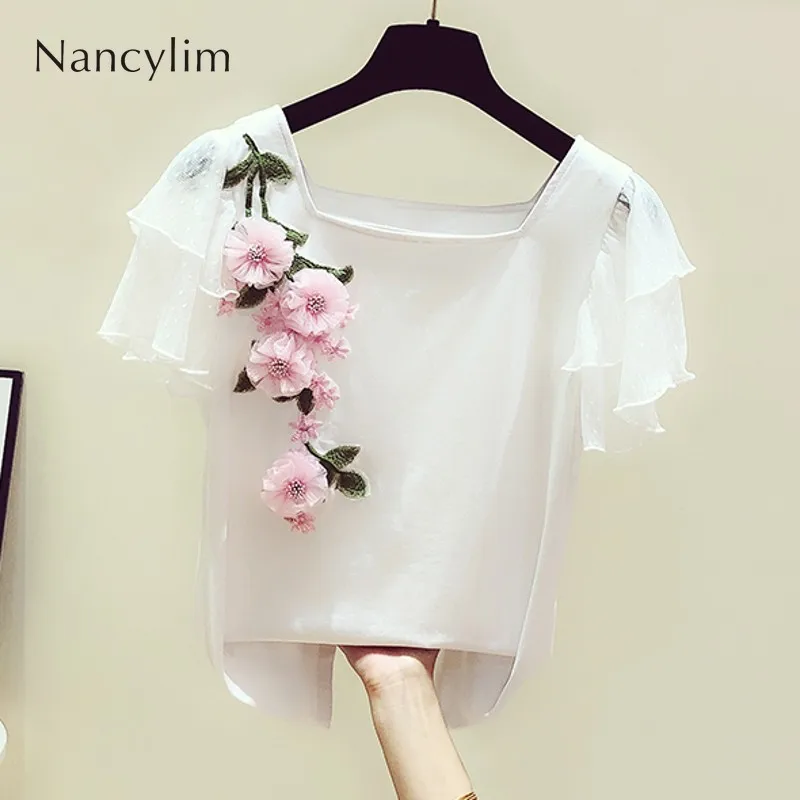 T Shirt Girl Summer New Korean Sweet Lace Lotus Leaf Sleeves Three-dimensional Flowers Embroidery Square Collar T-shirt Women's
T Shirt Girl Summer New Korean Sweet Lace Lotus Leaf Sleeves Three-dimensional Flowers Embroidery Square Collar T-shirt Women's