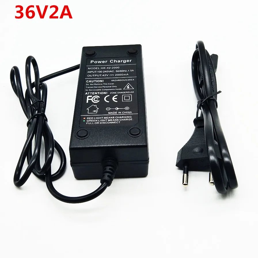 

New 36V 2A battery charger output 42V 2A input charger 100-240VAC lithium Li-ion poly charger for 10 Series 36V electric bike