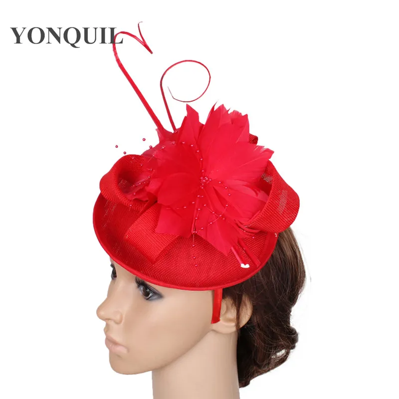 Women red fascinator hats with feather flower adorn wedding fascinator sposa ostrich quill headpiece ladies Occasion headwear
Women red fascinator hats with feather flower adorn wedding fascinator sposa ostrich quill headpiece ladies Occasion headwear