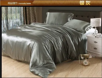 Luxury Silver Grey Silk Satin Bedding set King Queen full size quilt duvet cover sheets bedspread bed in a bag sheet linens 4PCS 
Luxury Silver Grey Silk Satin Bedding set King Queen full size quilt duvet cover sheets bedspread bed in a bag sheet linens 4PCS