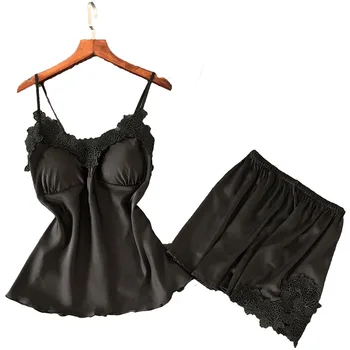Ladies Sexy Silk Satin Sleepwear Set Sleeveless Pyjama Femme V-neck Pijama Set Lace Pajama Set Summer Home Clothing For Women
Ladies Sexy Silk Satin Sleepwear Set Sleeveless Pyjama Femme V-neck Pijama Set Lace Pajama Set Summer Home Clothing For Women