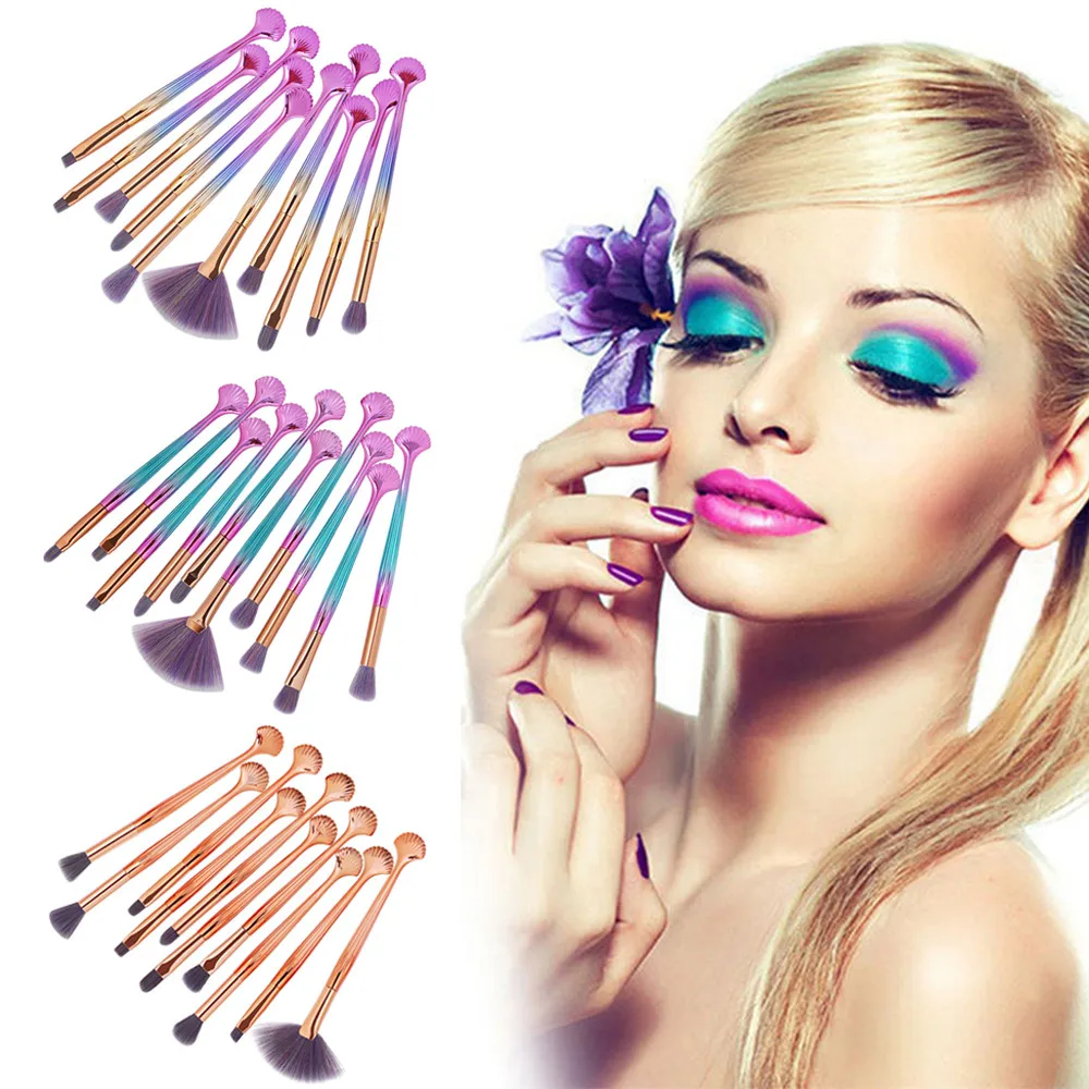 MAANGE New Arrival 10Pc Shell Foundation Eyeshadow Contour Eye Lip Makeup Brushes Set Nylon Fiber tools 2018 Anne