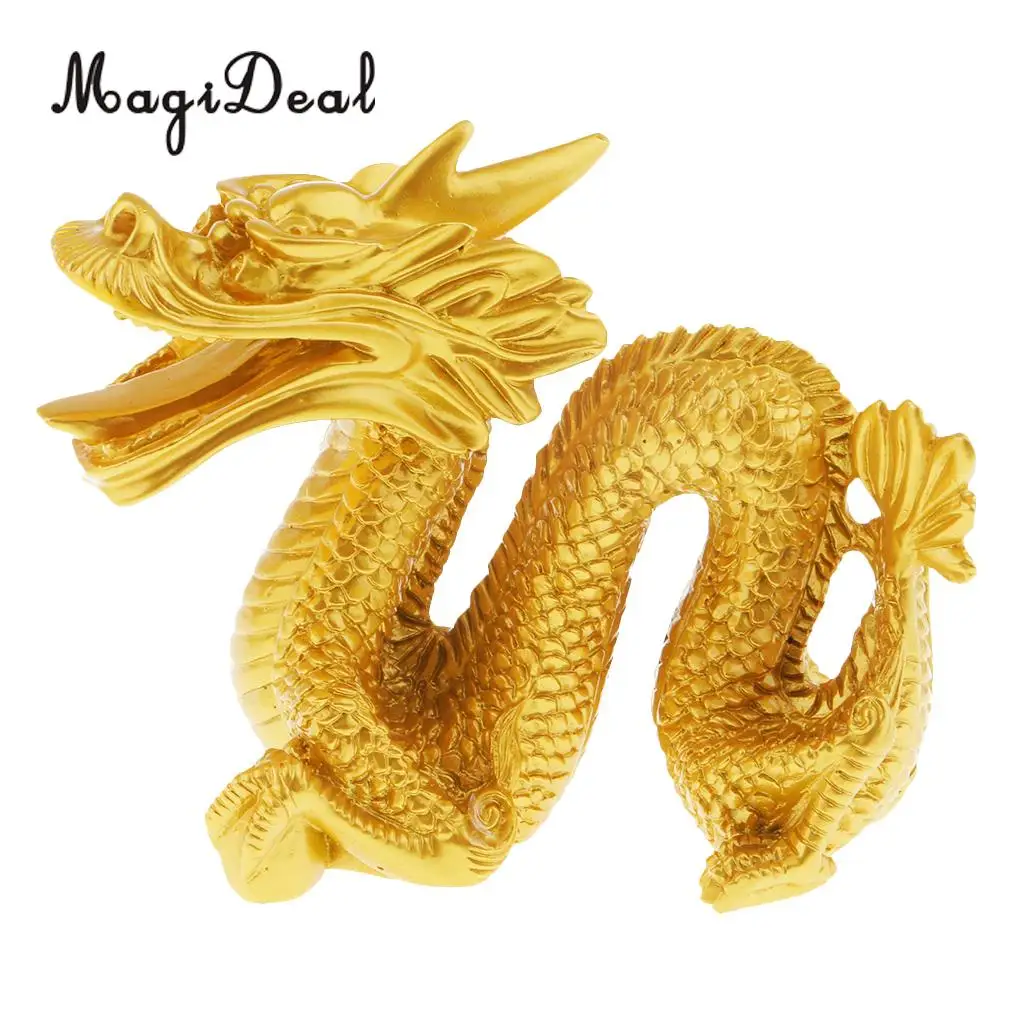 Chinese Zodiac Resin Unicorn Dragon Figurine Hand Painted Gold Home Ornaments Gold