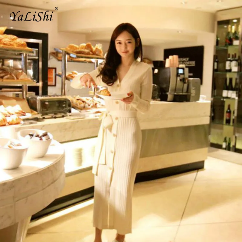 2018 Women Solid Straight Dress Autumn White Full Sleeve V-neck Ankle-length Modis Club Knitting Wrap Dress Black Casual Dresses
2018 Women Solid Straight Dress Autumn White Full Sleeve V-neck Ankle-length Modis Club Knitting Wrap Dress Black Casual Dresses
