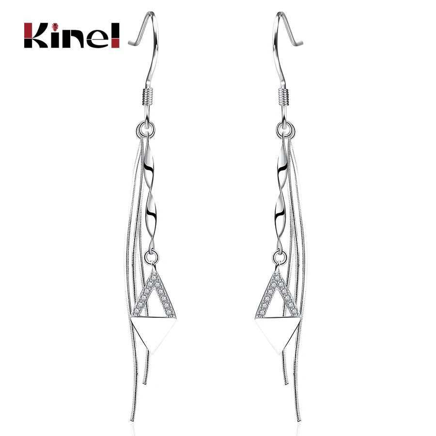 

Kinel Hot Trendy Long Tassel Dangle Earrings 925 Sterling Silver Boho Rhombus Drop Earings New Fashion Women Wedding Jewelry