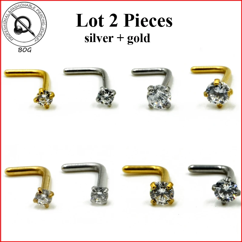 Lot 2 Pieces Nose Stud Piercing Anodized Gold L Shape Nose Ring Prong Set 2mm,3mm Zircon Nose Jewelry 20g 18g
Lot 2 Pieces Nose Stud Piercing Anodized Gold L Shape Nose Ring Prong Set 2mm,3mm Zircon Nose Jewelry 20g 18g