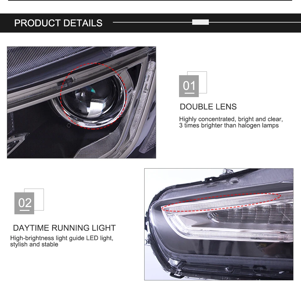 AcooSun For Mitsubishi Lancer EVO X 2008-2017 Car Headlight Assembly LED DRL Turn Signal Xenon HID Projector Lens Plug and Play (8)